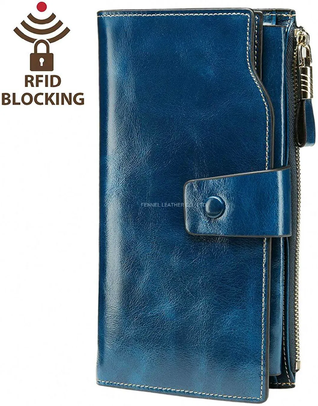 Manufacturer RFID Blocking High Classic Fashion Lady Purse Women Genuine Cow Leather Wallet with Credit Card Slot and Phone Pocket Multifunction Wallet (F5000)