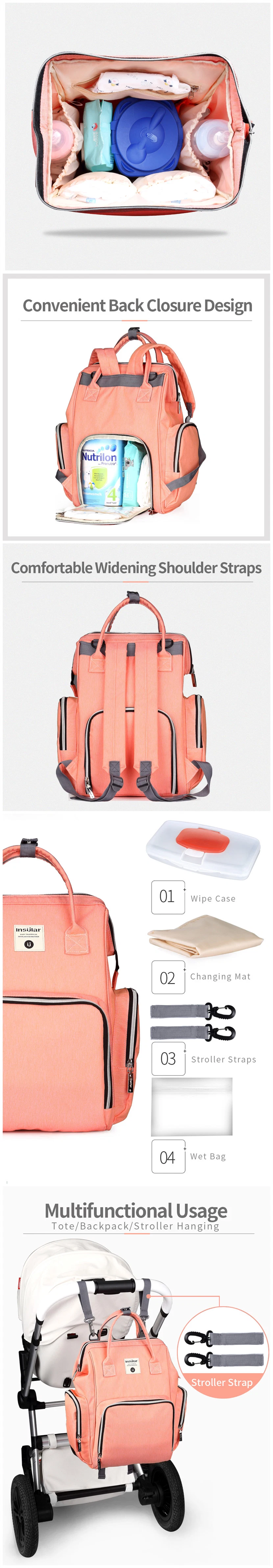 Customize Wholesale Multi-Functional Fashion Leisure Travel Mommy Backpack Mummy Baby Diaper Bag