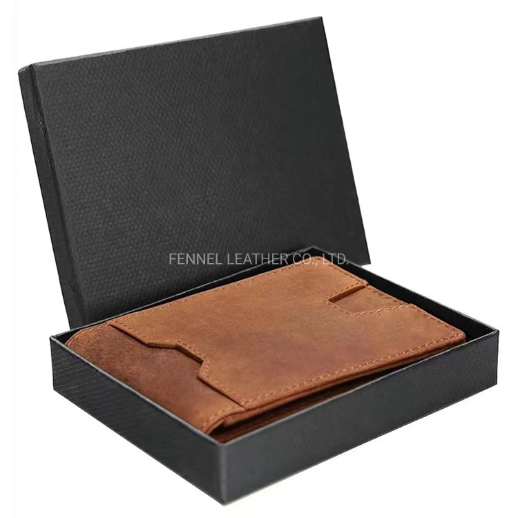 Manufacture Factory Cow Leather Wallet Retro Style RFID Protection Anti-Theft Smart Wallet with Cheque Metal Clip Multi-Card Holder Coin Pocket Purse (FE3568)